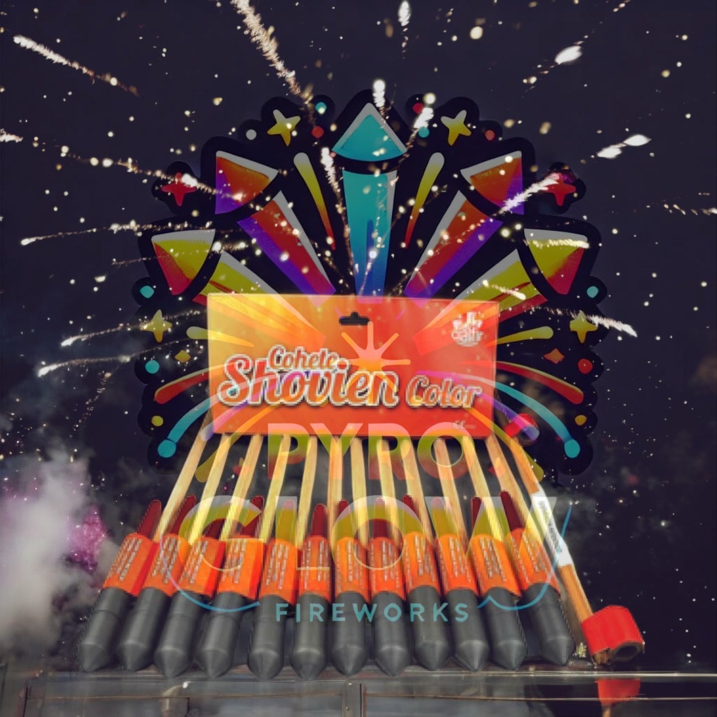 Foguetes Shovien Color, 12 Unidades, Efeito Palmeira Multicolor, 70 m