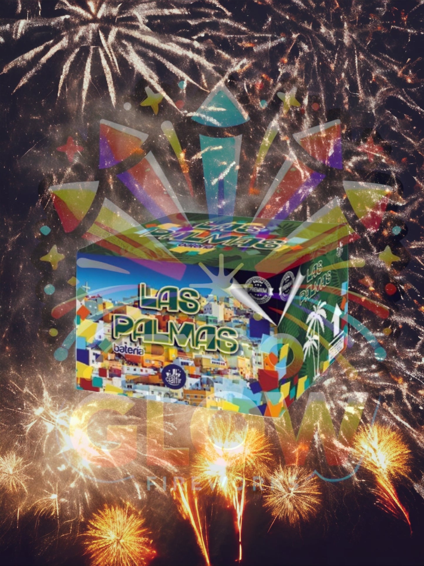 Bateria de Fogo de Artifício Las Palmas, 45+10 Tiros, Calibres Variados, 35 s, F2